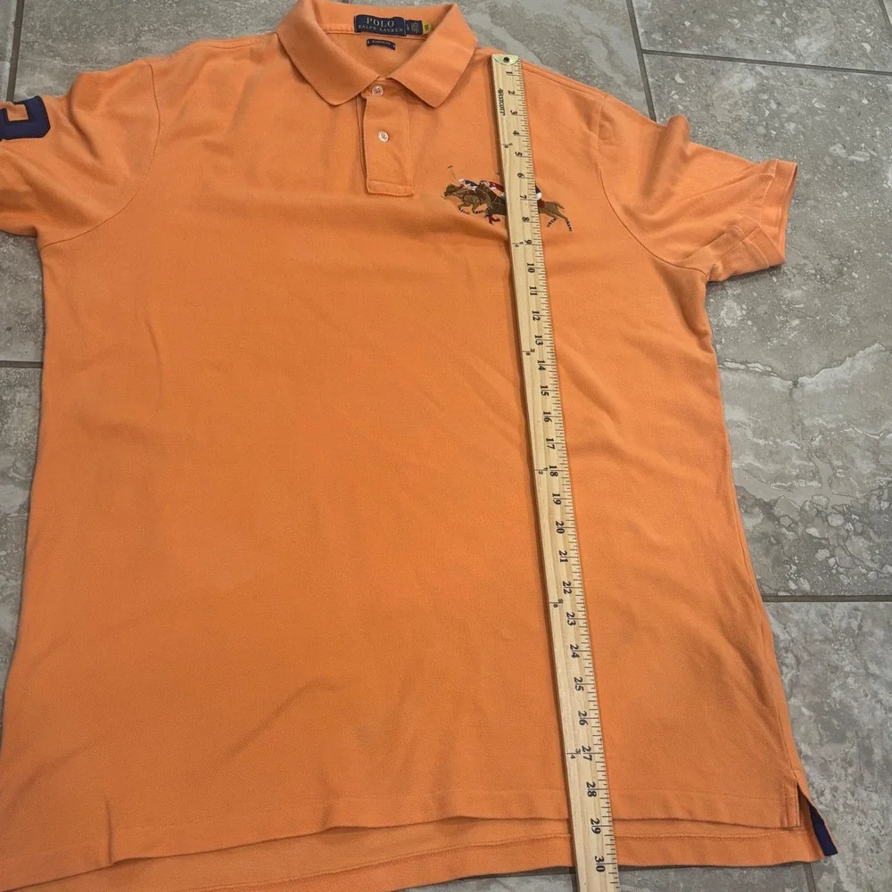 Polo Ralph Lauren Mens Large Orange Classic Fit Multi Horse Polo Shirt Navy 3
